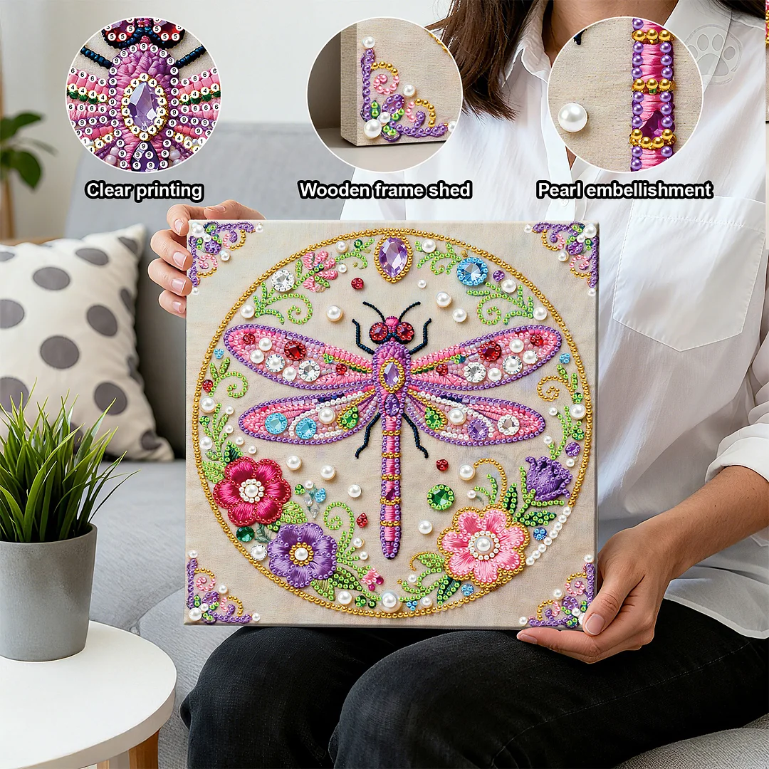 Dragonfly Art Diamond Painting Kit for Adults Home Decor 25x25cm With Frame