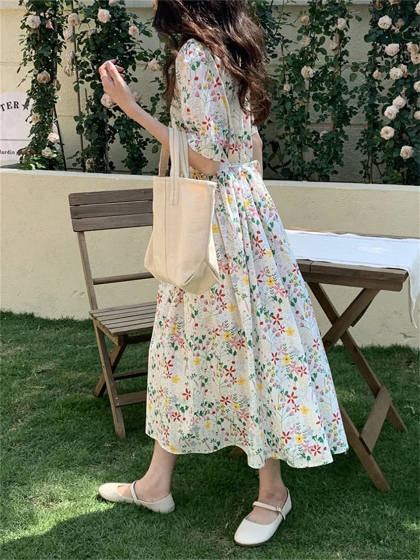 Alien Kitty Prairie Style Printed Sweet Summer Dress Gentle Women Florals High Waist Office Wear Short Sleeves Chic Prom Mujer