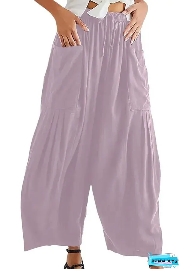 Cotton And Linen High-waist Pleated Wide Leg Casual Trousers