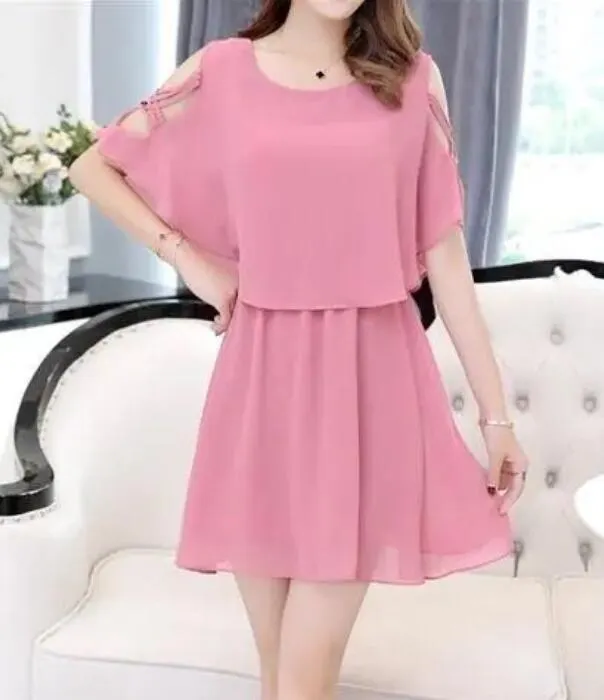 Black Pink White Color Summer Chiffon Women Dress Temperament Plus Size Female Dresses
