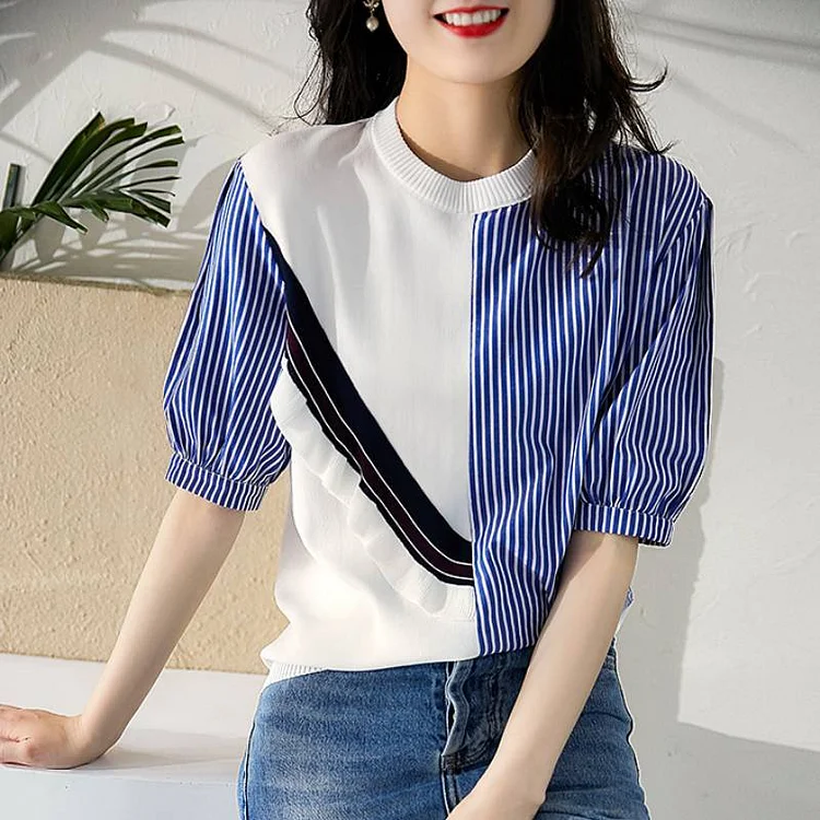Casual Striped Half Sleeve T-shirt QueenFunky