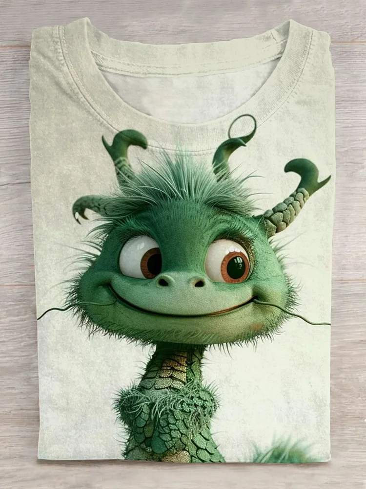 Funny Cute Green Dragon Art Print T-Shirt