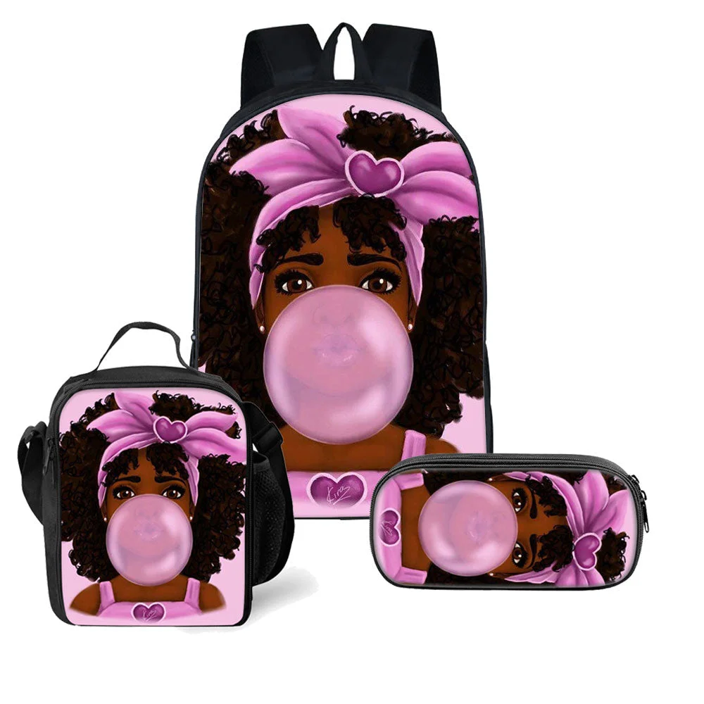 Buzzdaisy 3In1 Afro Black Girl Student Bag School Backpack Afro Hair Black Girl Art Backpack suits