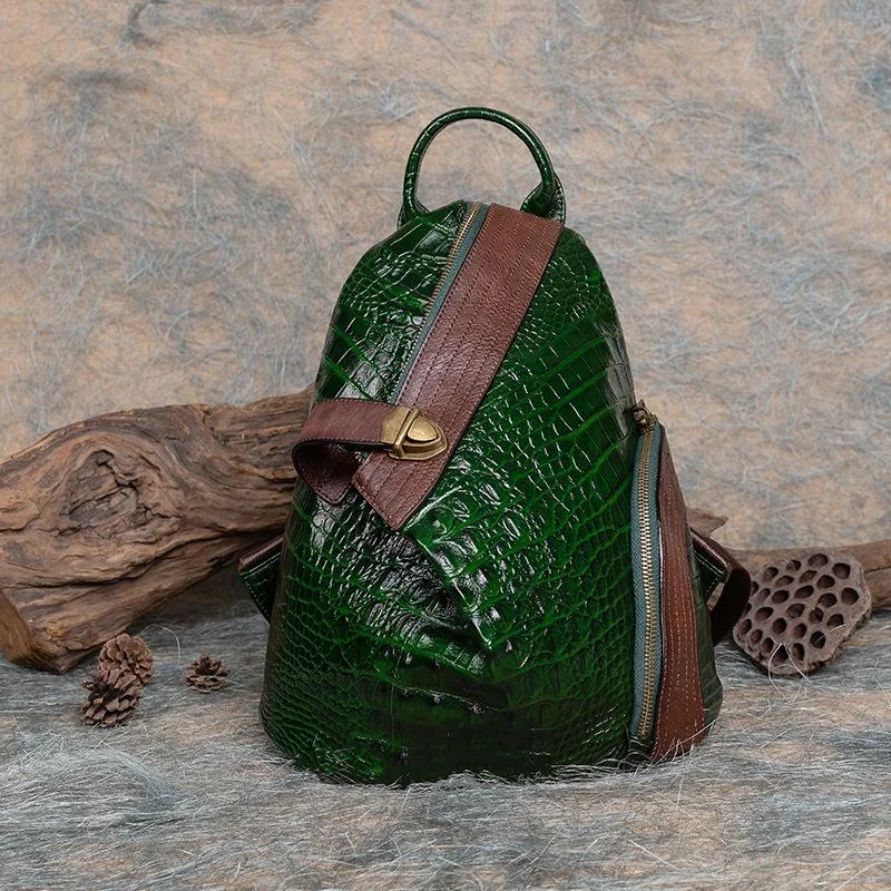Alligator print vintage leather backpack