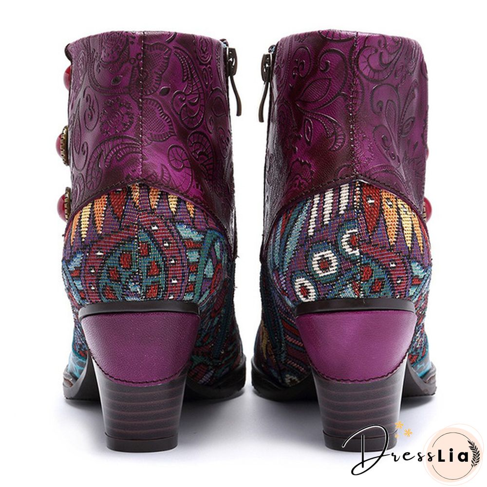 Ladies Fashion Round Toe Patent Leather High Thick Heel Stitching Casual Side Zipper Martin Boots