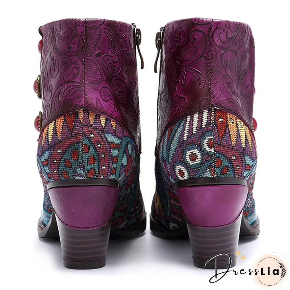 Ladies Fashion Round Toe Patent Leather High Thick Heel Stitching Casual Side Zipper Martin Boots