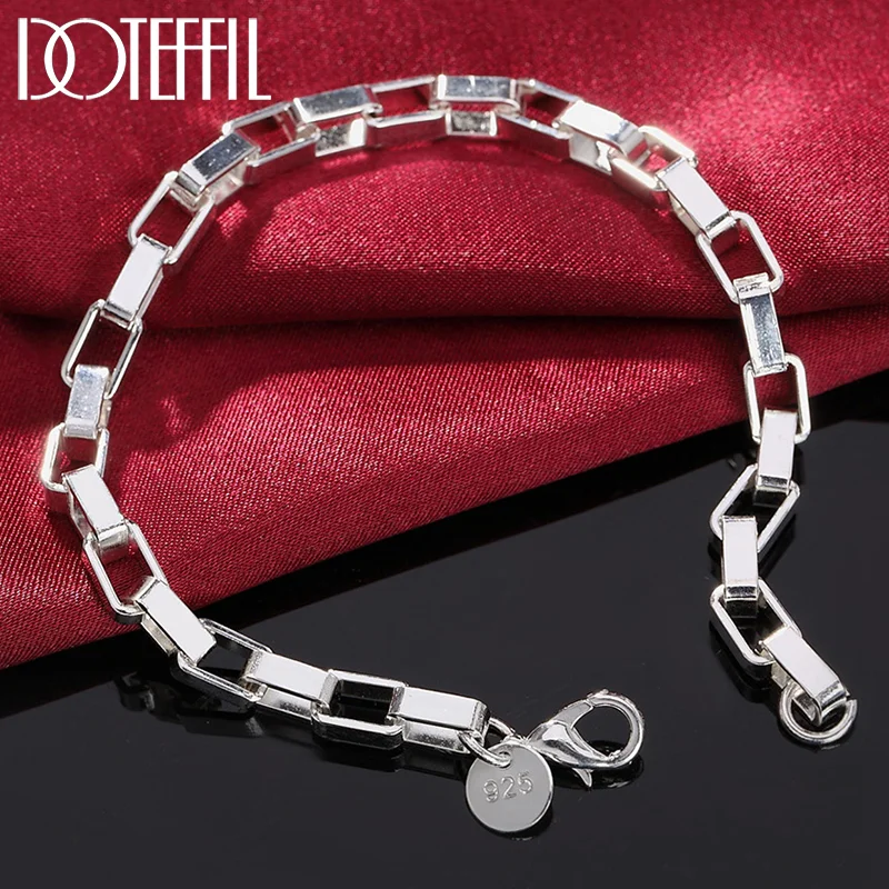 DOTEFFIL 925 Sterling Silver Big Long Box Chain Bracelet For Women Jewelry