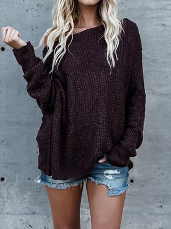 Womens Casual Long Sleeve Off The Shoulder Loose Knit sweater Tops