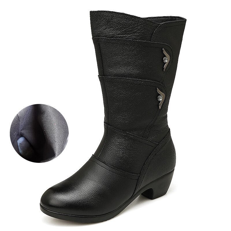 Women's Rubber Boots 2020 Spring Winter shoes Female Mid-calf boots Non-slip Fashion PU Leather boots for women Black Elegant