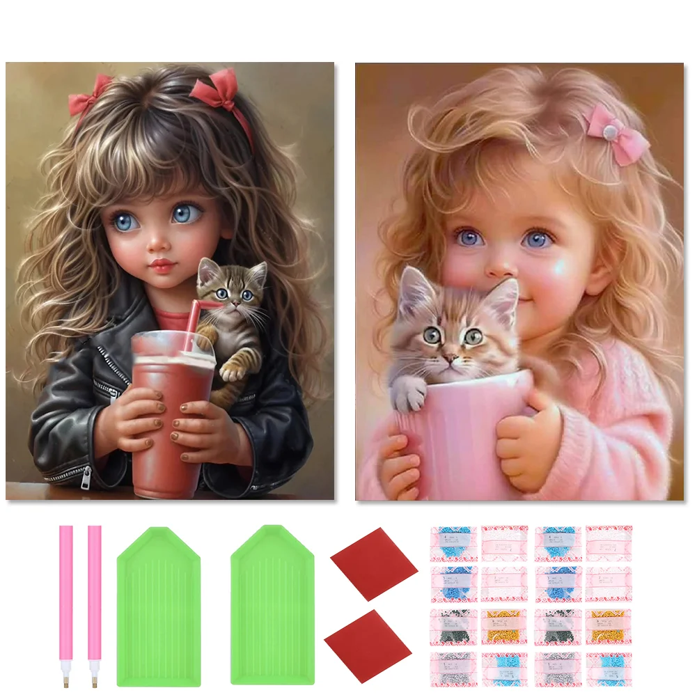 2pcs Diamond Painting - Full Round Drill - Cute Big Eyes Girl(Canvas|30*40cm)