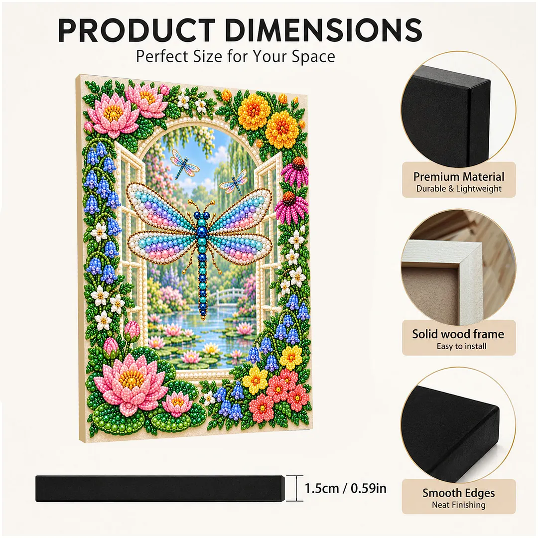 Framed Pearl Painting Kit Dragonfly Flowers 30x40cm