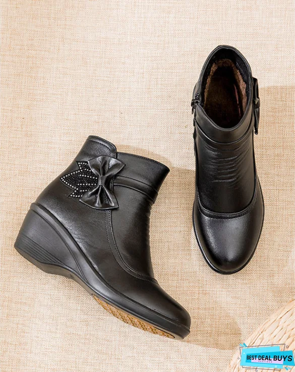 Women Butterfly-Knot Shoes Winter Boots Short Plush Fashion Zip Ankle Boots