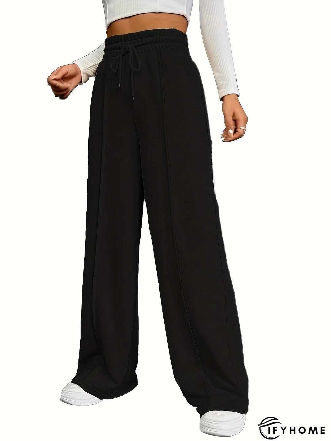 Wide Leg Drawstring Solid Color Athleisure Sports Pants | IFYHOME