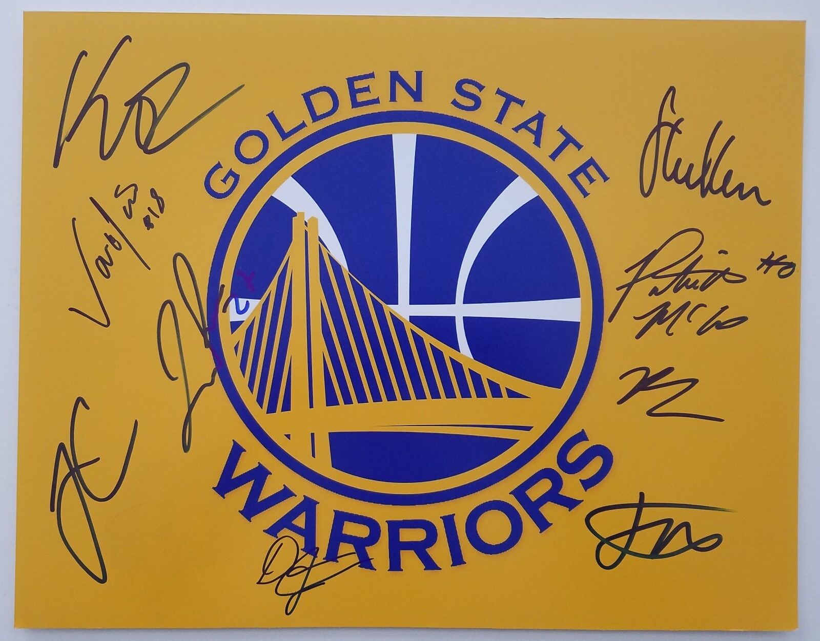 16-17 Golden State Warriors Team Signed 11x14 Photo Poster painting NBA Klay Thompson Steve Kerr