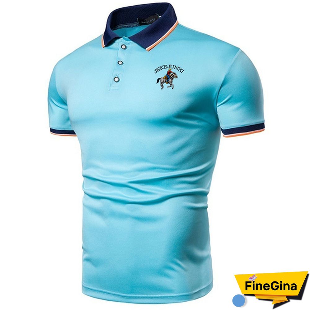 New Men's Short Sleeve Polo Color Blocking Lapel Polos