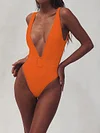 Belt Buckle Plain One Piece Swimsuit