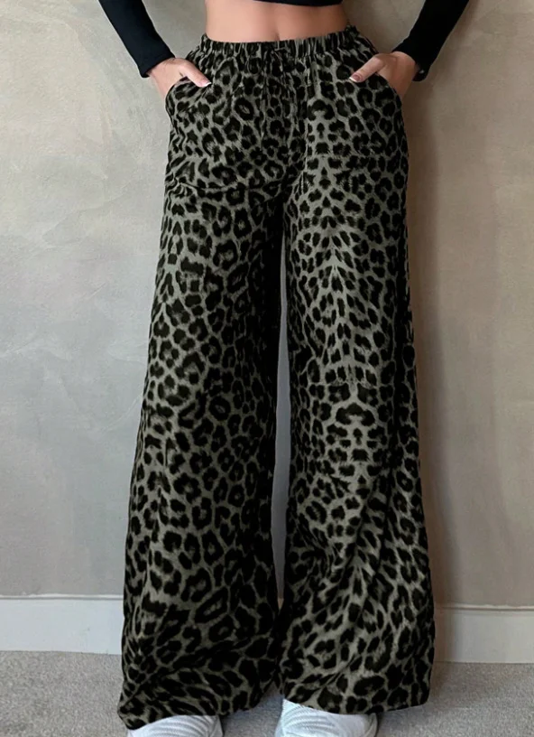 Nigikala Nigikala Classic Leopard Print Casual Trousers
