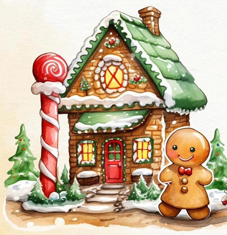Gingerbread Christmas House 40*50CM (Canvas) Full Round Diamond Painting gbfke