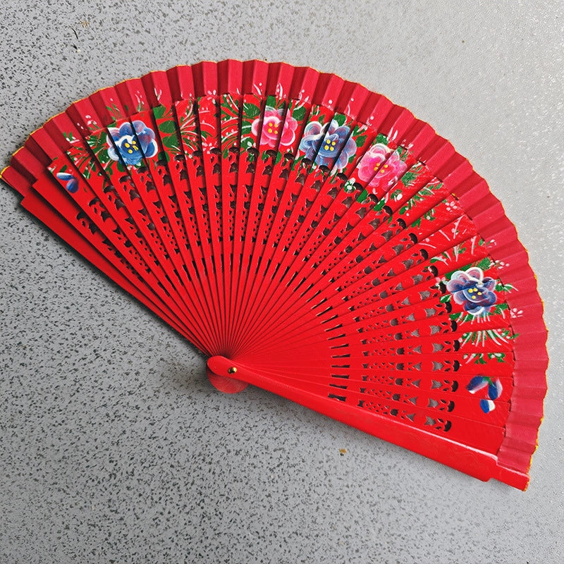 Handmade Painted Fan Classical Folding Fan European Style Spanish Wooden Fan Cheongsam Matching Fan Chinese Ancient Style Folding Fan