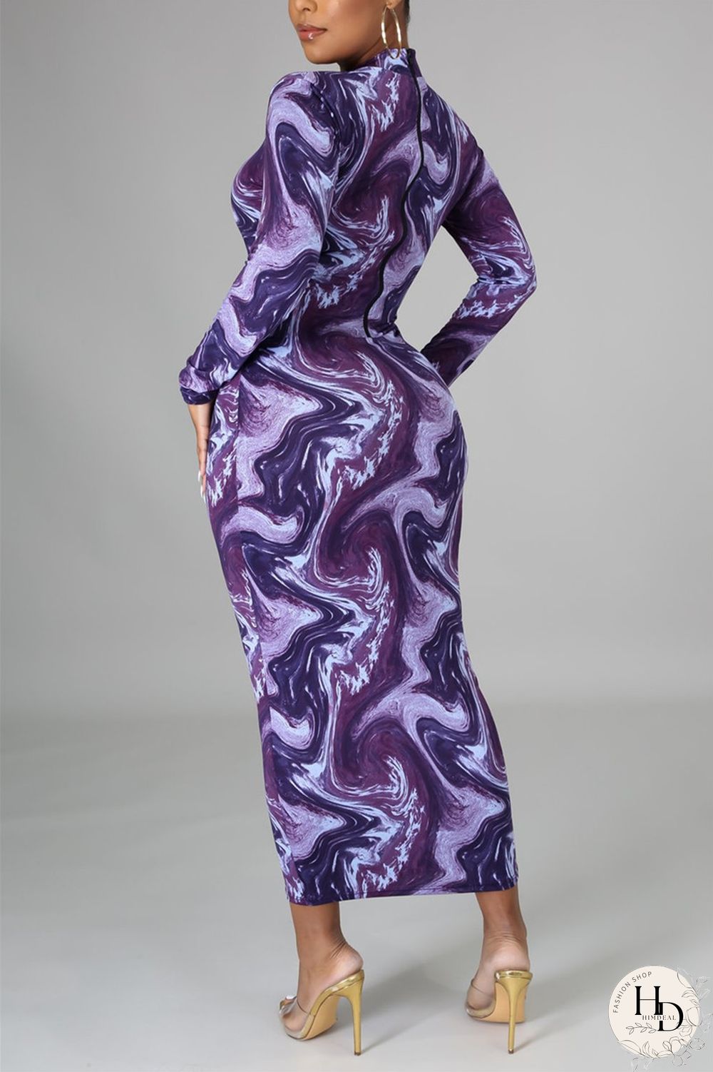 Red Fashion Casual Print Basic Half A Turtleneck Pencil Dresses