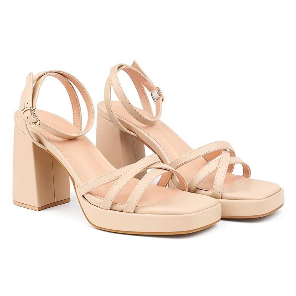 90mm Women's Chunky Heel Ankle Strap Sandals Comfortable Square Open Toe Sandals Summer Banquet Wedding Party Shoes-MERUMOTE