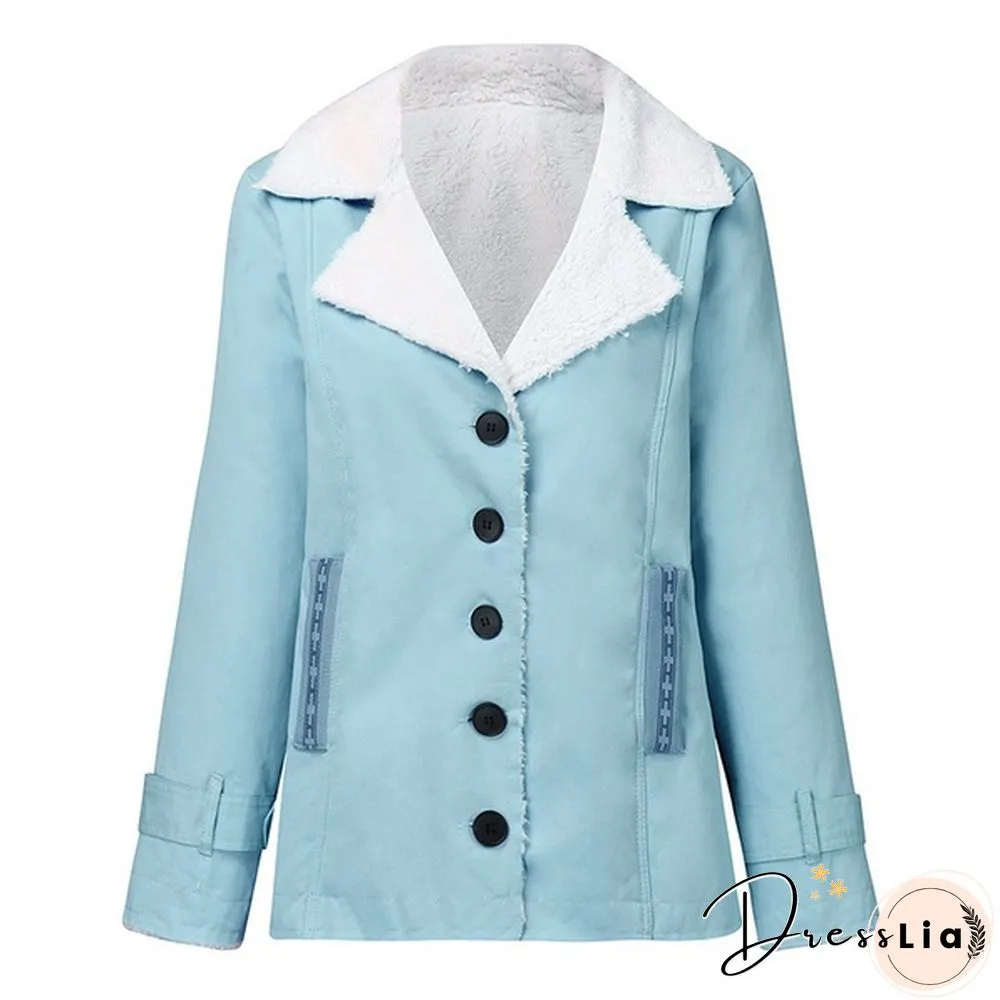 Winter Womens Fashion Denim Jacket Plus Velvet Warm Long-Sleeved Thicker Motorcycle Lapels