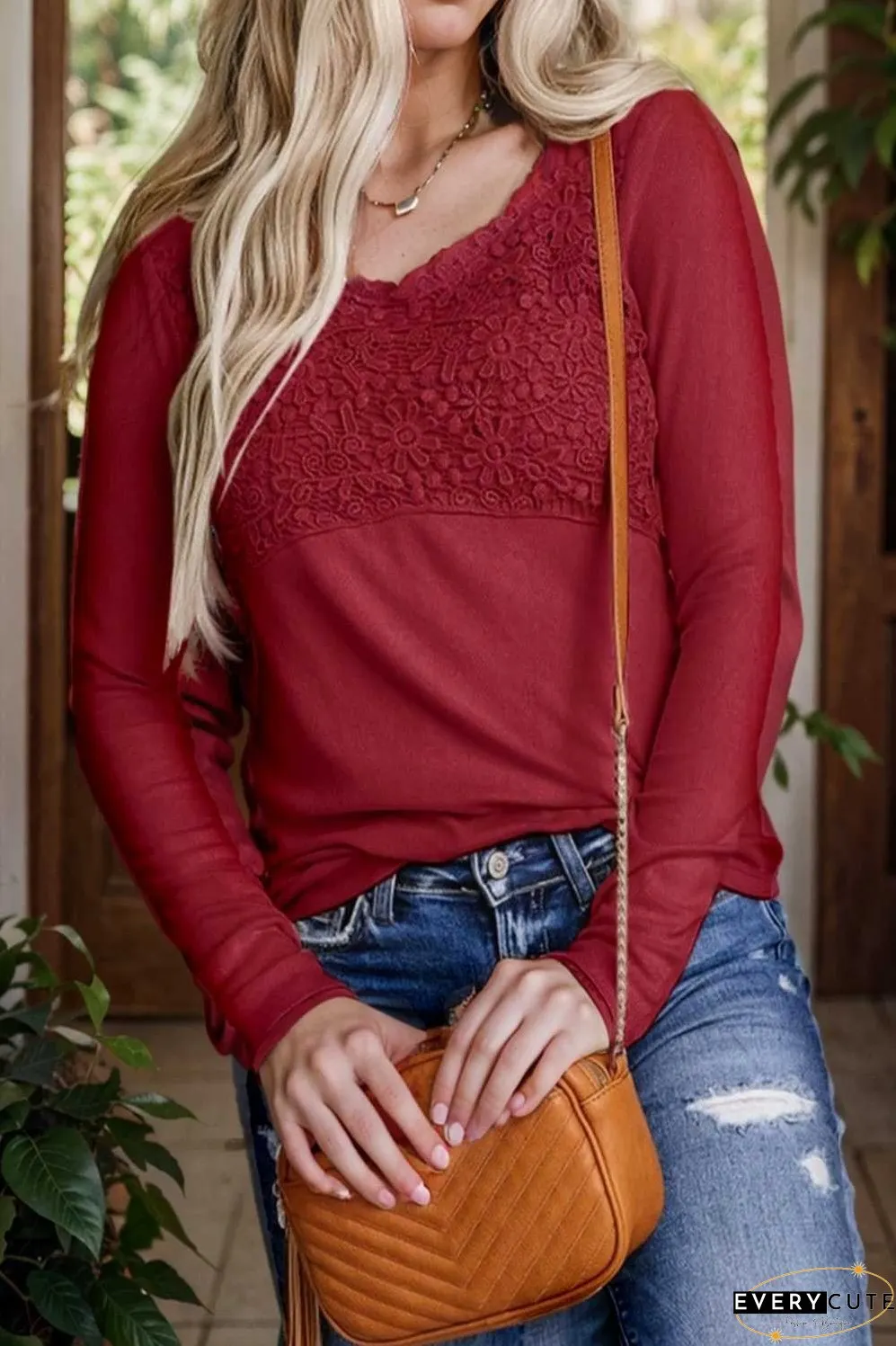 v neck printed casual blouse with long sleeves