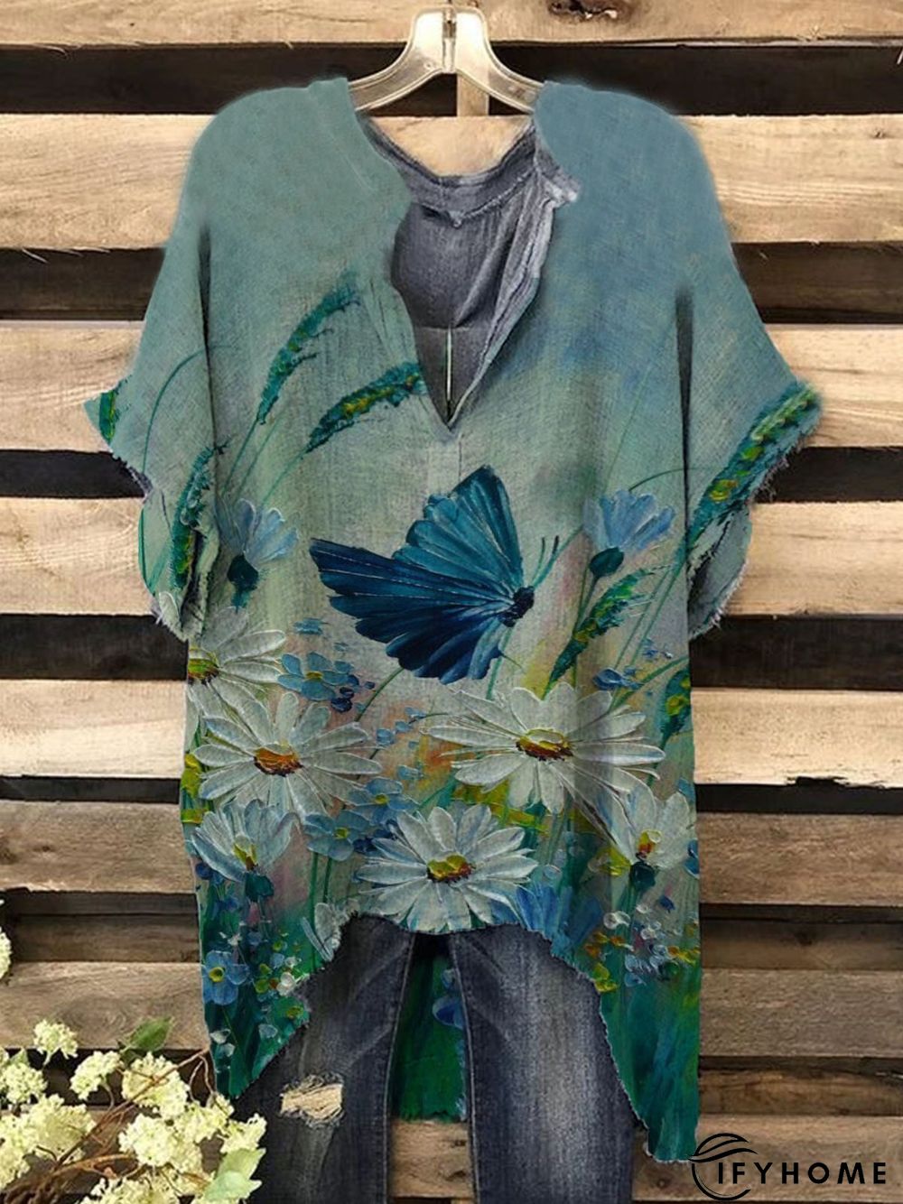 Vintage V neck Short Sleeve Tops | IFYHOME