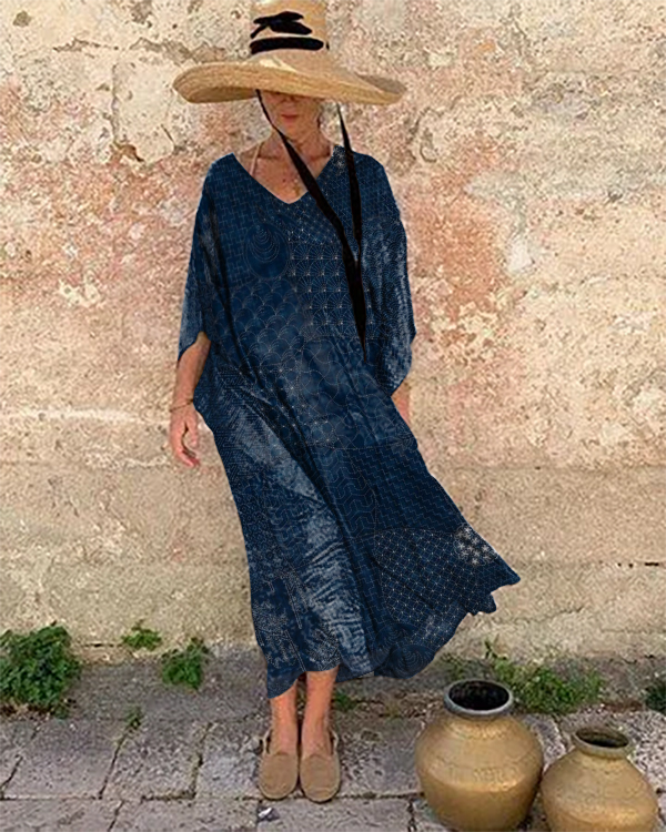 Holiday Sashiko Print Loose Dress