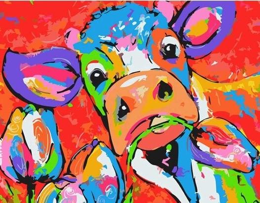 

Colorful Cow Eating a Flower – Paint By Numbers - 40*50CM, 501 Original