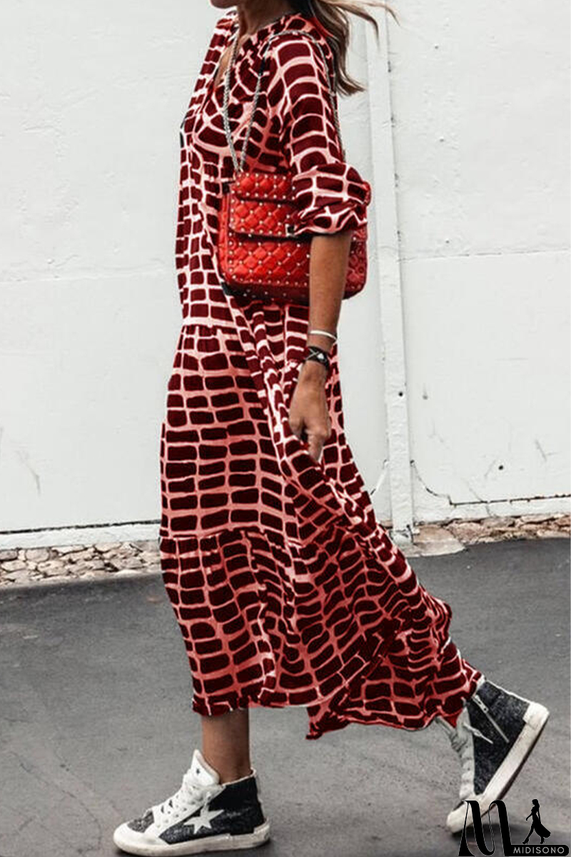 MidiSono - Casual Print Patchwork V Neck Straight Dresses(3 colors)