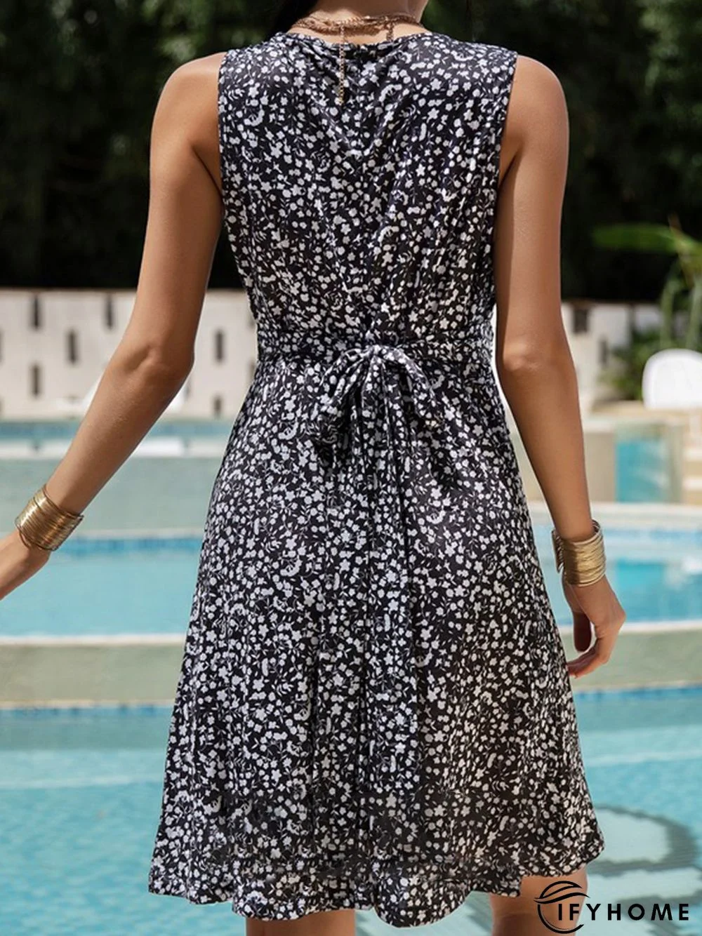 Vintage Floral Printed  Plus Size Sleeveless V Neck Casual Weaving Dress | IFYHOME