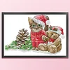 [Brand]Christmas Kitten And Bear - 14CT Stamped Cross Stitch - 42*30cm - Xmas