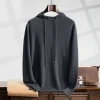 100% Cashmere Sweater Men's Hooded Knitted Pullover Autumn Winter New Style Long Sleeved Sweater Casual Sports Hoodie Menswear