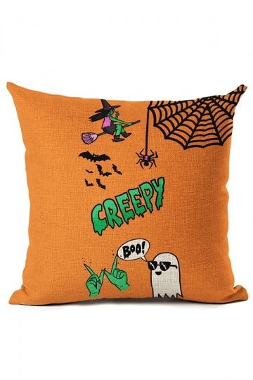 Funny Cartoon Ghost Print Halloween Party Throw Pillow Cover Orange-elleschic