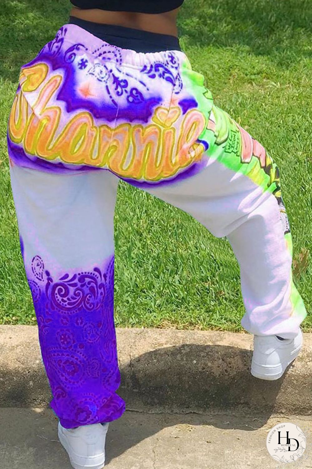 Black multicolor Elastic Fly Mid Print Harlan pants Pants Bottoms