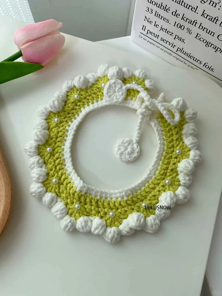 Lulusnow Handmade Peal Crochet Pet Collars/ Pet Holiday Outfit/ Festive Pet Accessories/ Gift For Pet