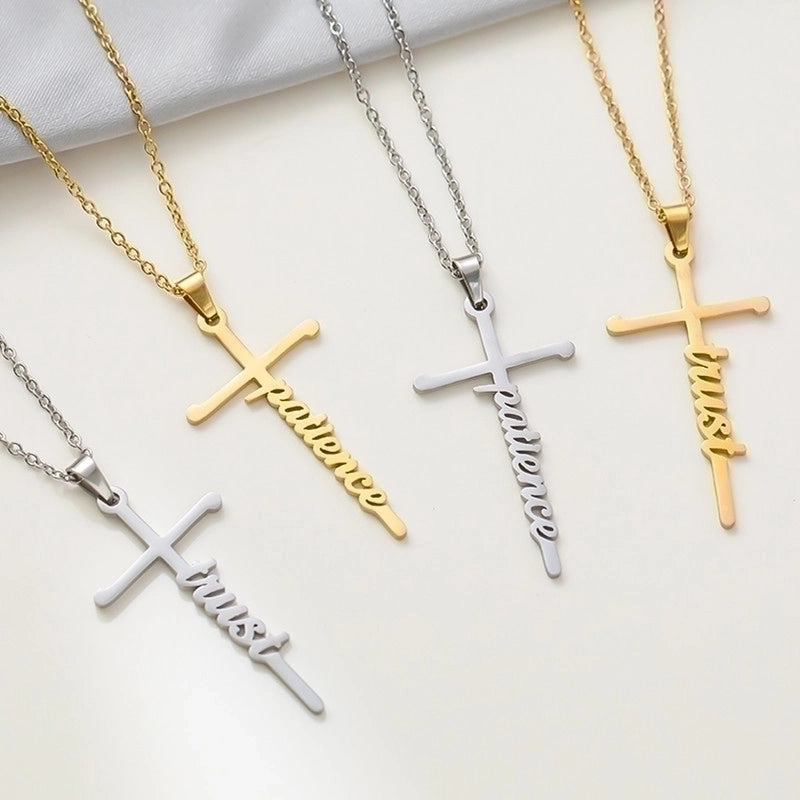 Minimalist Cross Letter Titanium Steel Plating Pendant Necklace