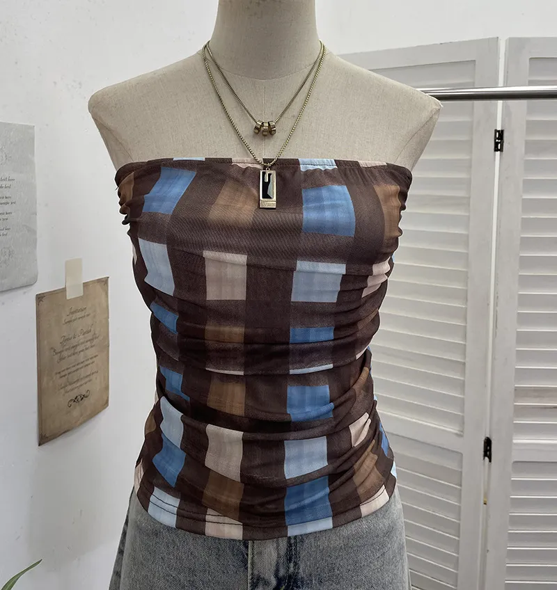 Nigikala Nigikala Shooting Holiday Storm Spot Bump Color Mesh Strapped Braped Vest Female Summer Dew Back Hottie Top 8085