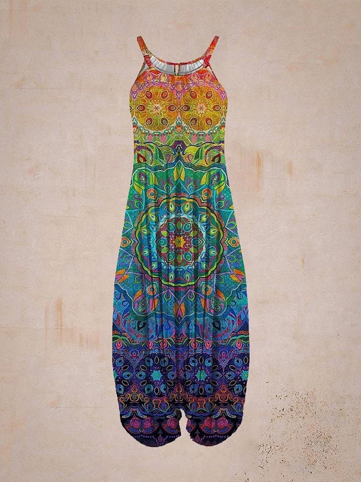Women's Retro Colorful Print Sleeveless Harem Jumpsuit