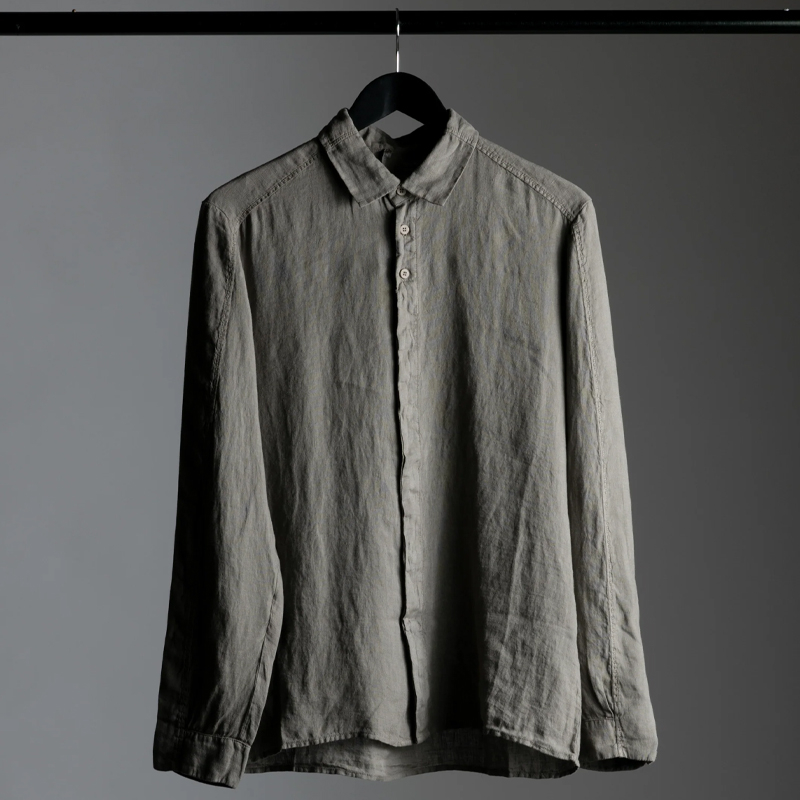 Men's Olive Green Linen Shirt with Classic Collar