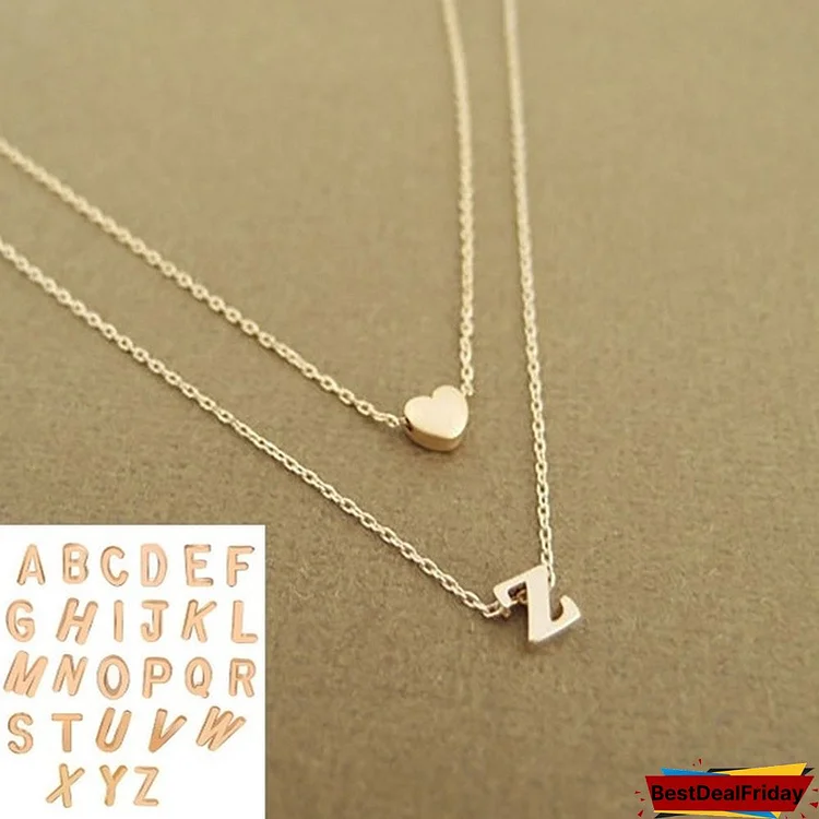 New Fashion Tiny Dainty Heart Initial Double Layer Initial Letter Necklace Personalized Necklace Name Jewelry Friend Gift Collar