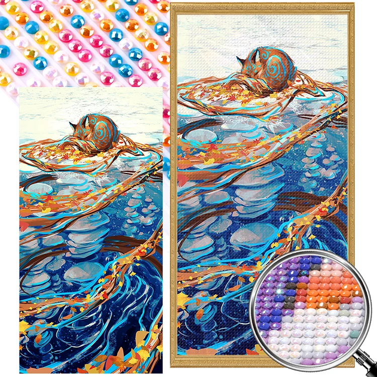 Partial AB Drill - Full Round Diamond Painting - Fox Reflection In Water 40*80CM