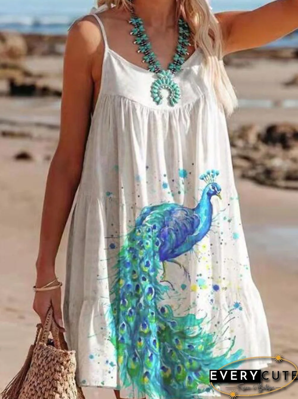 Summer Vintage Pattern Printed Beach Dress Women Casual Sling V-Neck Lace-up Mini Dress Ladies Fashion Sleeveless Loose Dresses