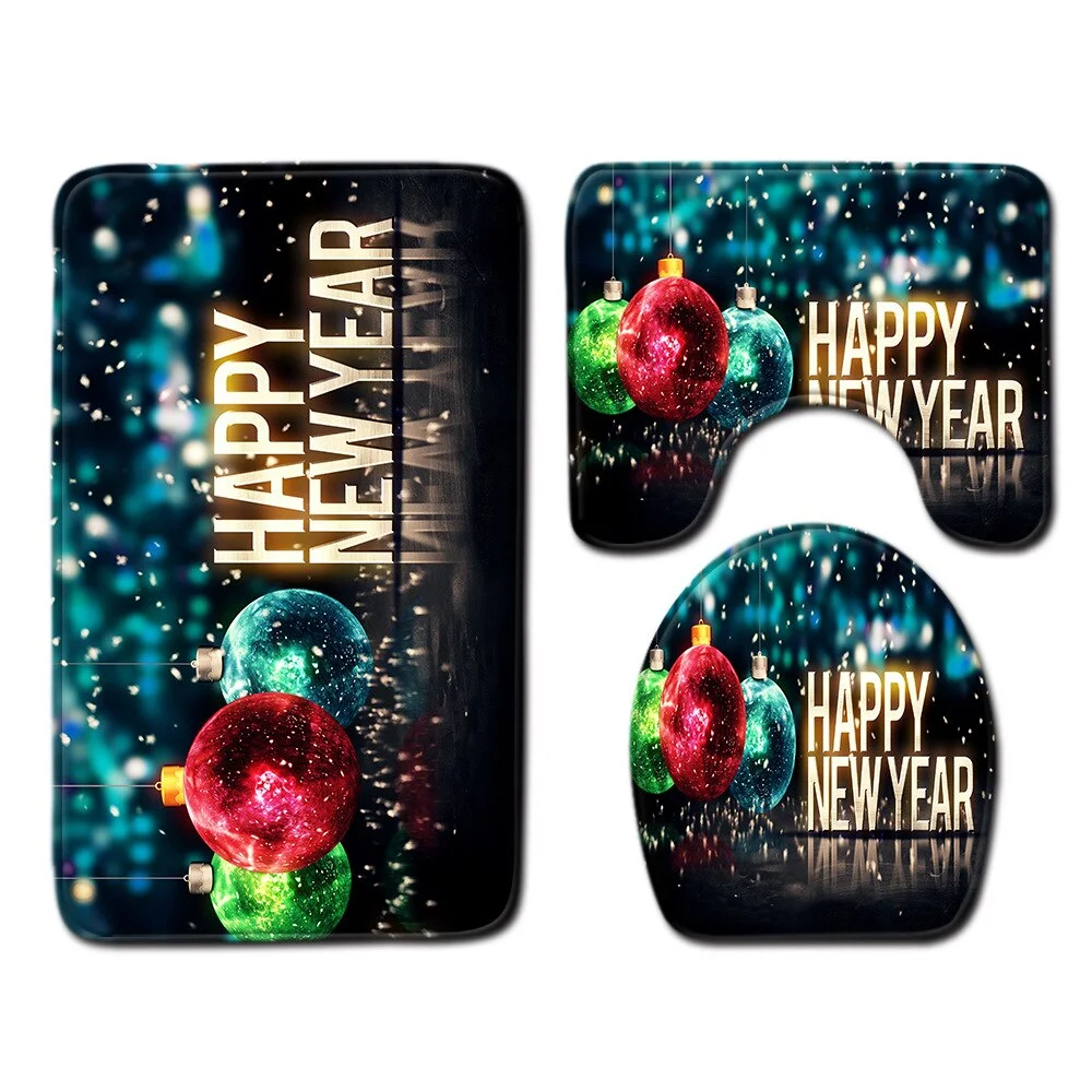 Christmas Toilet seat Cover 3pcs Set Bathroom Mat Home  Absorbent Door mats washroom Decoration Carpet Printing Flannel Rug