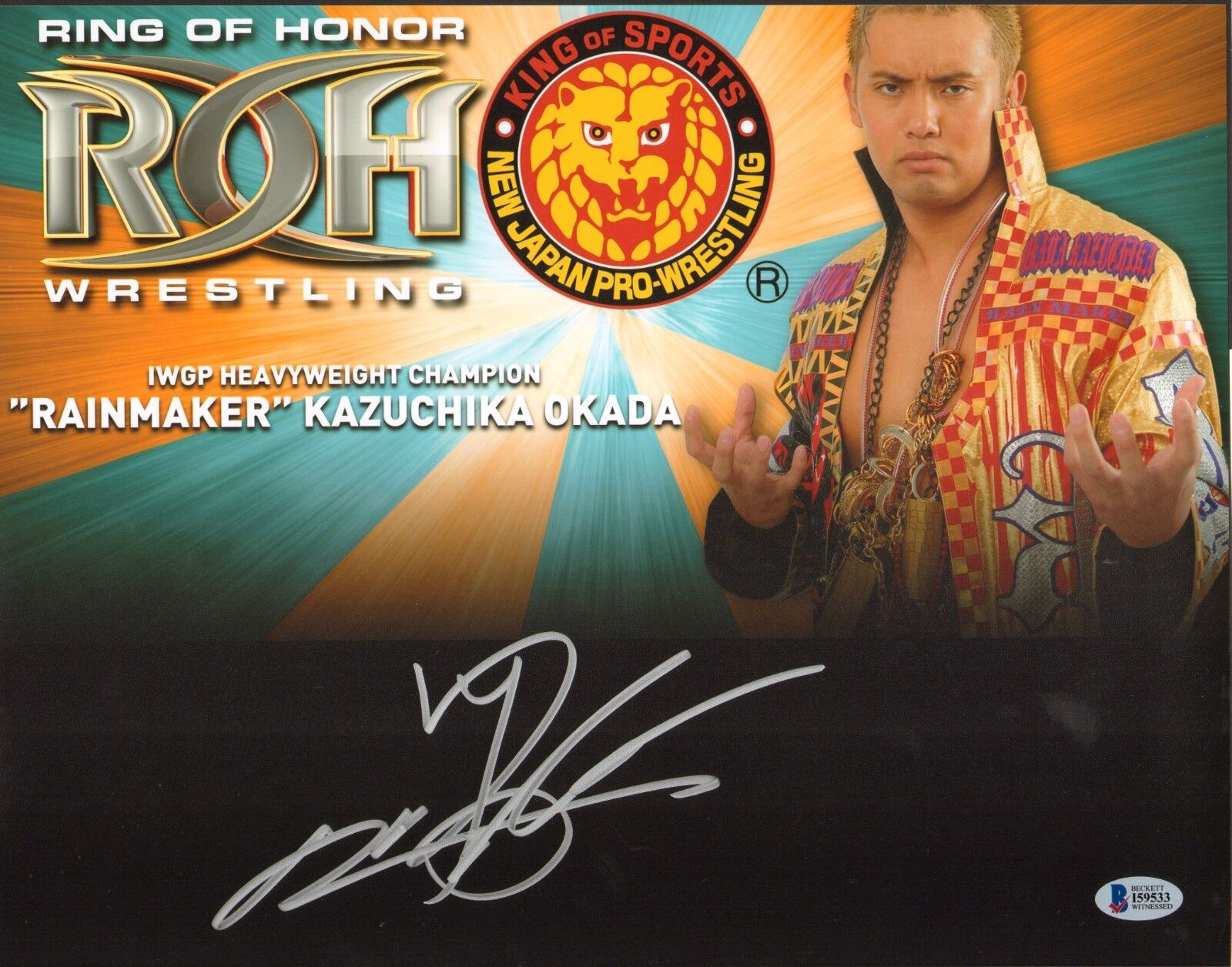 Kazuchika Okada Signed 11x14 Photo Poster painting BAS COA New Japan Pro Wrestling NJPW ROH IWGP