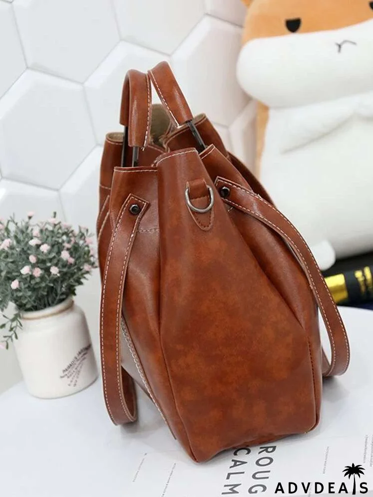 3pcs Minimalist Buckle Detail Bucket Bag Set