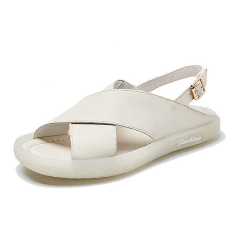 CXJYWMJL 2021 New Genuine Leather Sandals For Women Fashion Summer Shoes Belt Buckle Flat Sandals Black Cowhide Maternity Shoes