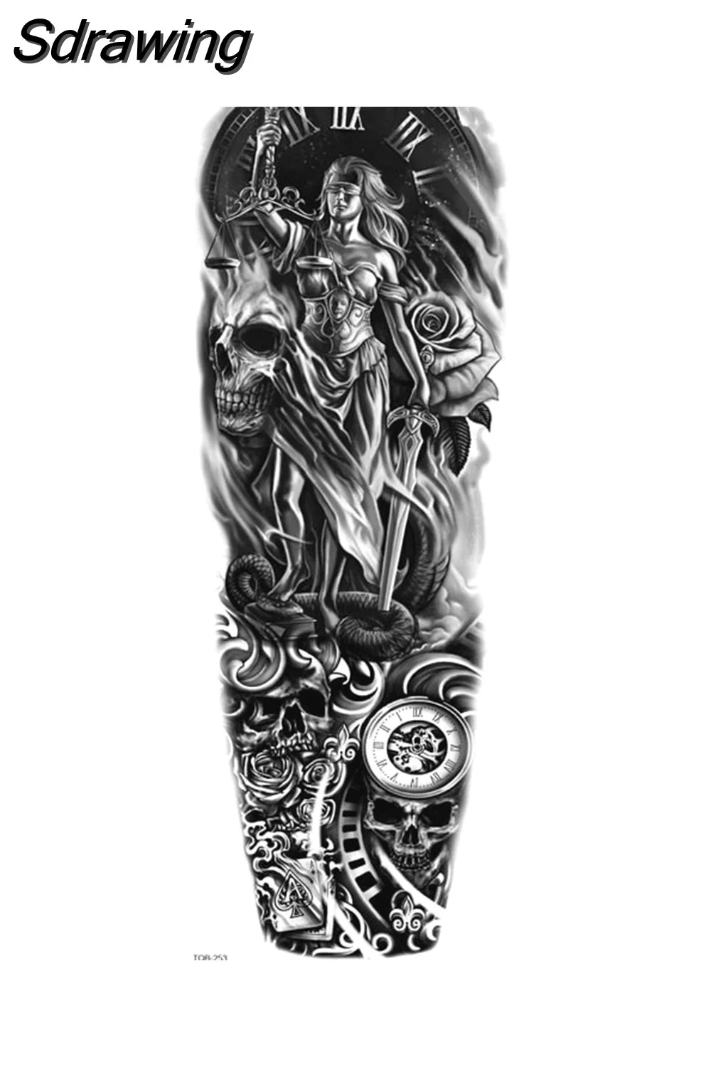 Sdrawing Tattoo Dragon For Men Waterproof Sleeves Angel Tiger Snake Animal Stickers Waterproof Temporary Tattoos Skeleton Hand 521-1