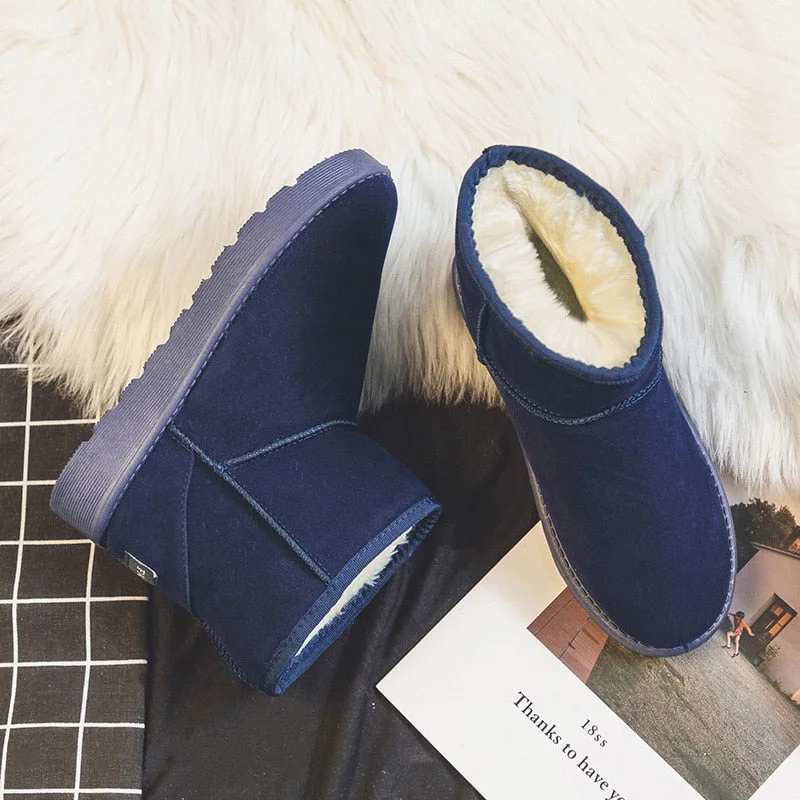 Brand Women's Shoes Australian Boots Winter Footwear Round Toe Flat Heel Boots-Women Fashion Snow Low 2022 Ladies Ankle Cotton